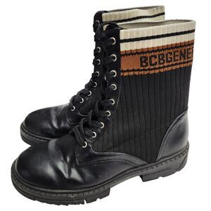 BCBGenerations Tassie Combat Boot Womens 7.5 Black Brown Sock Lace-up Lug Sole